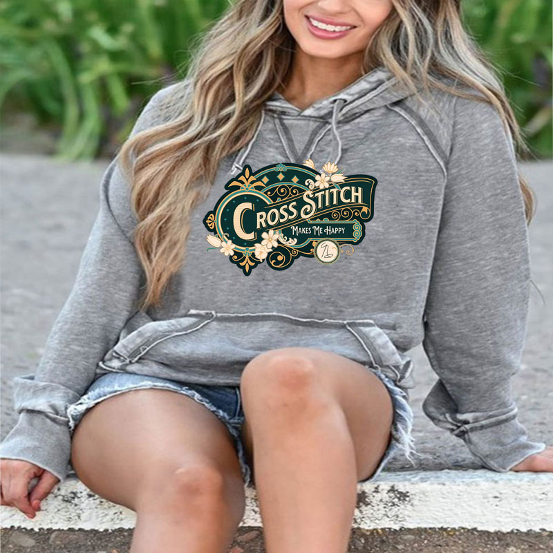 Cross Stitch Makes Me Happy Pocket Hoodie