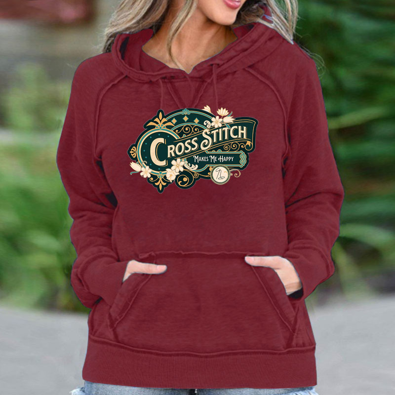 Cross Stitch Makes Me Happy Pocket Hoodie