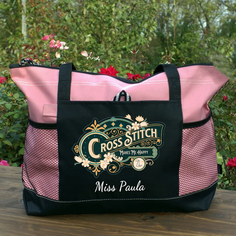 Personalised Cross Stitch Makes Me Happy Tote Bag