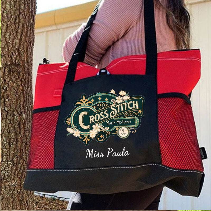 Personalised Cross Stitch Makes Me Happy Tote Bag