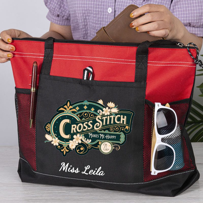 Cross Stitch Makes Me Happy Tote Bag