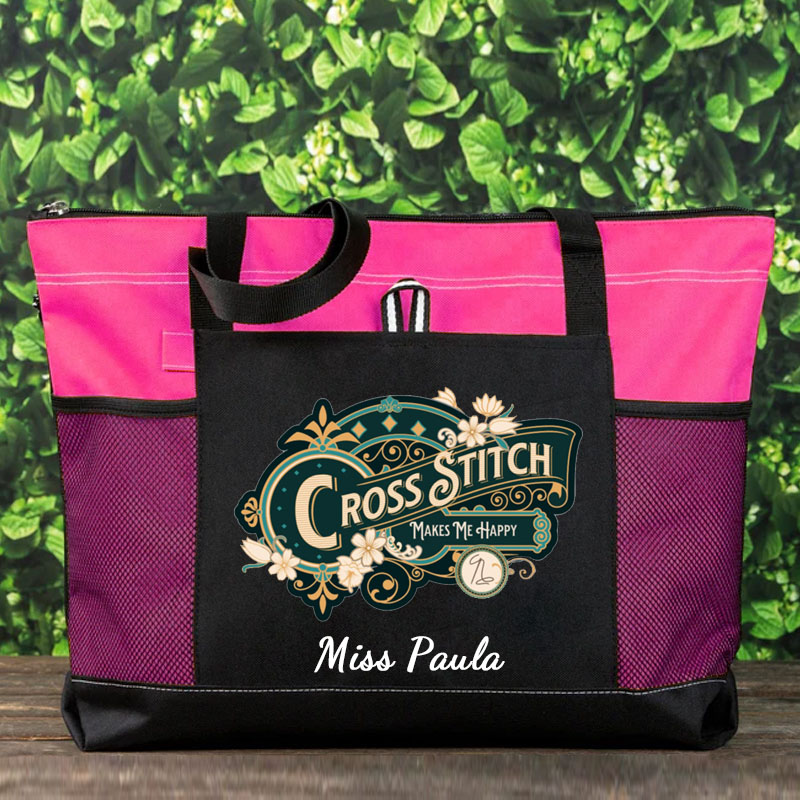 Cross Stitch Makes Me Happy Tote Bag