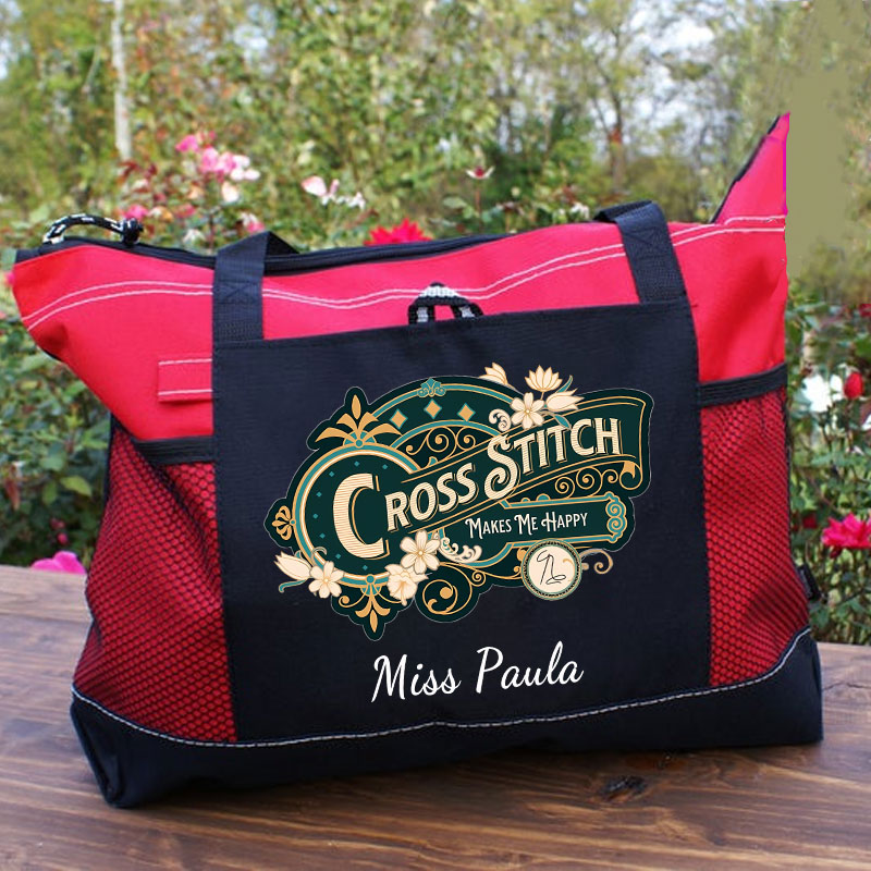 Personalised Cross Stitch Makes Me Happy Tote Bag