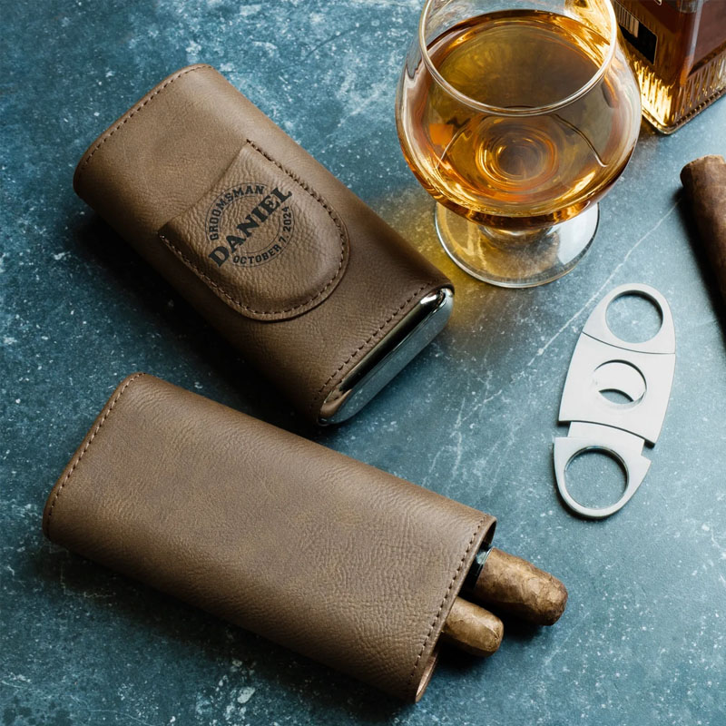 Custom Leather Cigar Case With Cutter