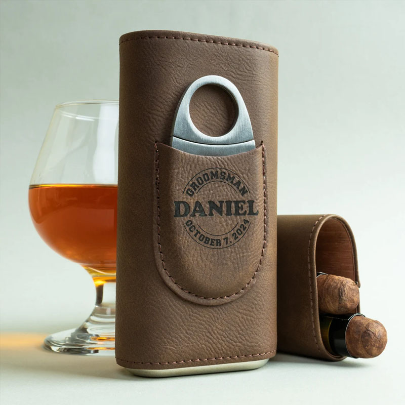 Custom Leather Cigar Case With Cutter
