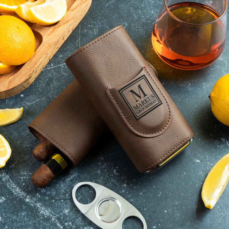 Custom Leather Cigar Case With Cutter