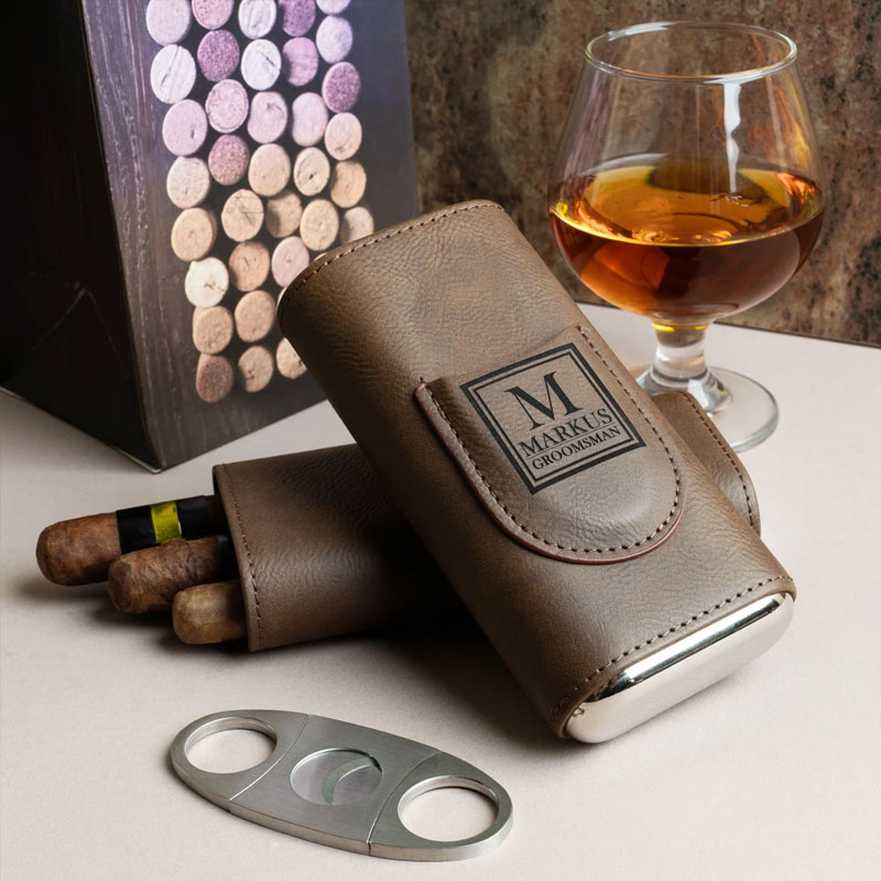 Custom Leather Cigar Case With Cutter