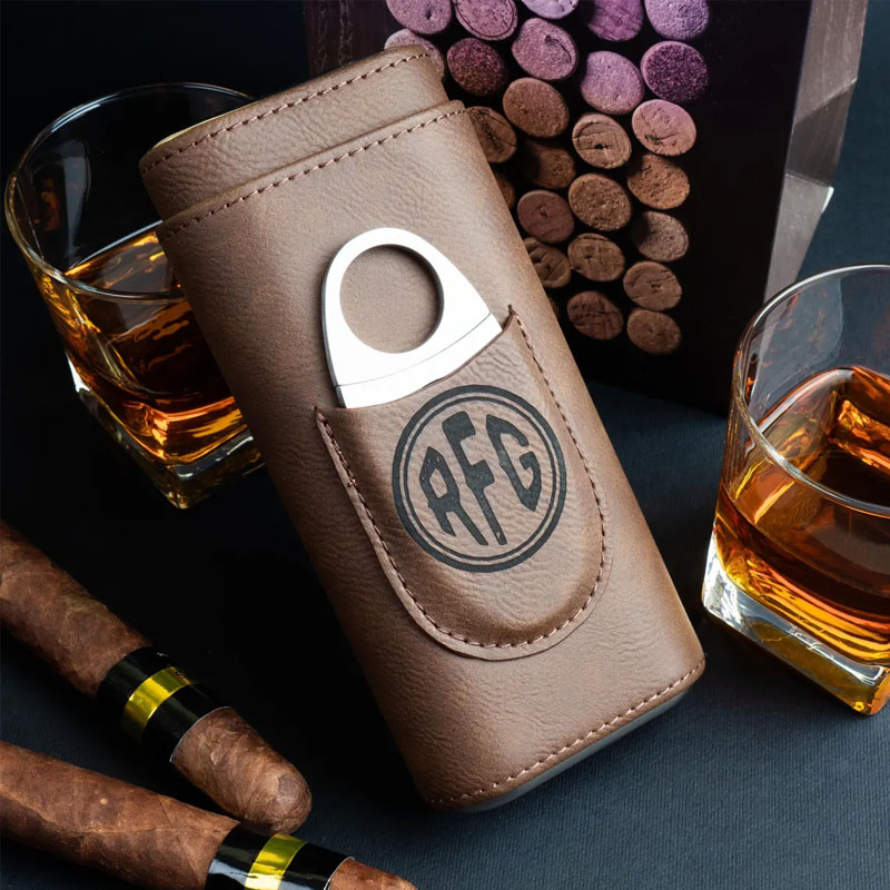 Custom Leather Cigar Case With Cutter