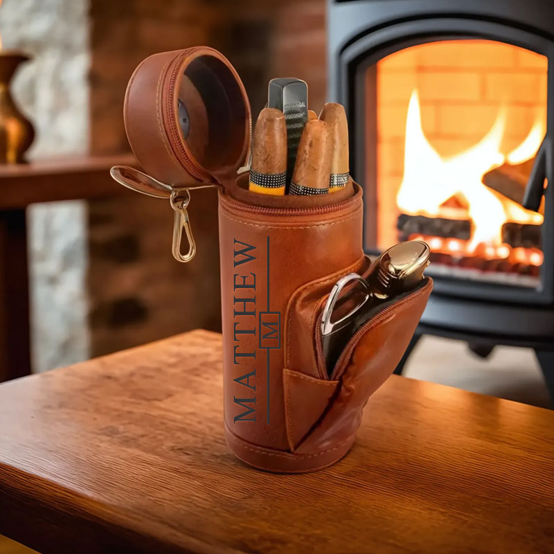 Custom Men's Cigar Humidor Case Leather Gift