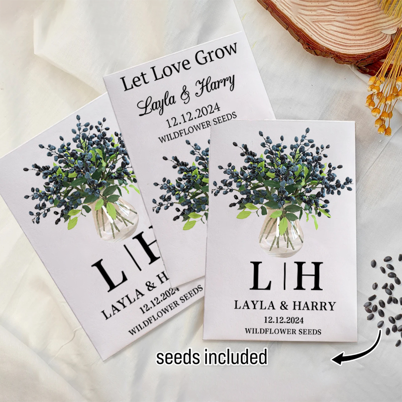 Custom Wildflowers Seed Packets - Blue Berry Wedding Favors