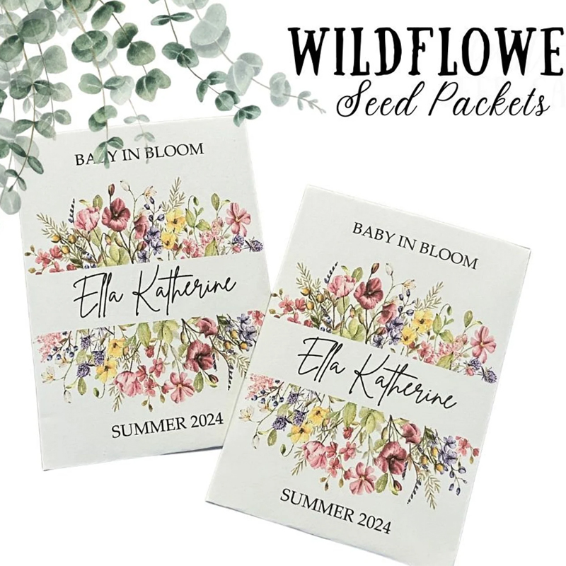 Custom baby shower seed packets favors wildflower seed favors
