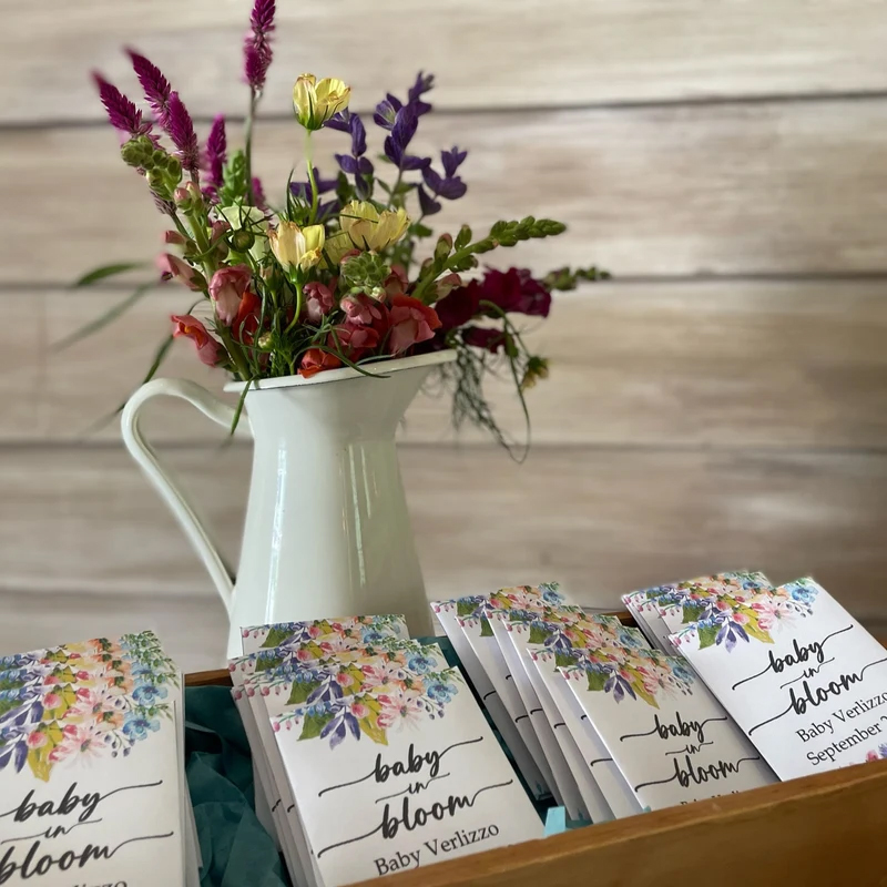 Custom baby shower seed packets pink floral baby shower favors