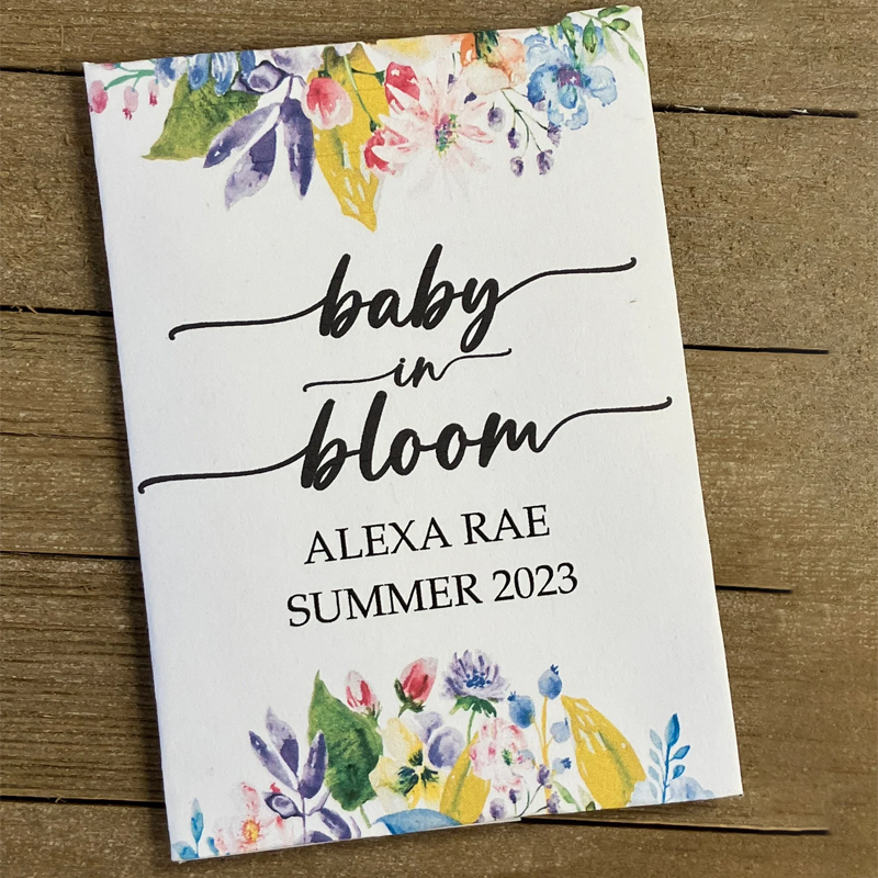 Custom baby shower seed packets pink floral baby shower favors