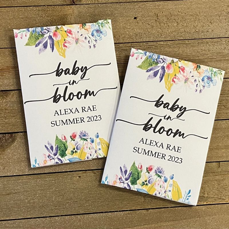 Custom baby shower seed packets pink floral baby shower favors