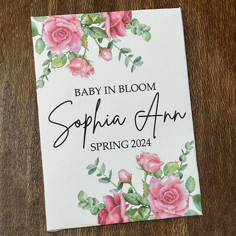 Custom baby shower seed packets pink floral baby shower favors