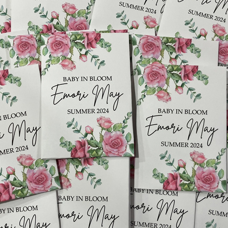 Custom baby shower seed packets pink floral baby shower favors