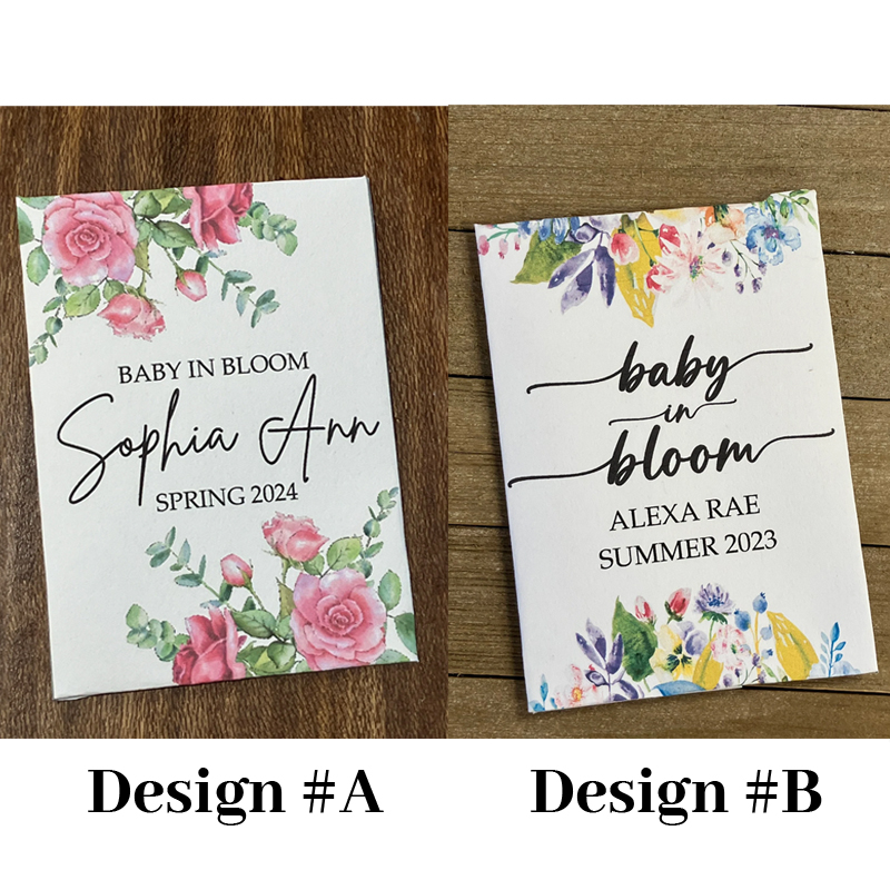 Custom baby shower seed packets pink floral baby shower favors