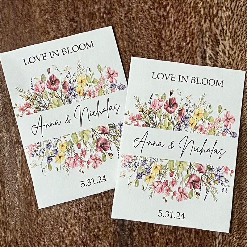 Custom wildflower seed packet wedding favors love is bloom favors