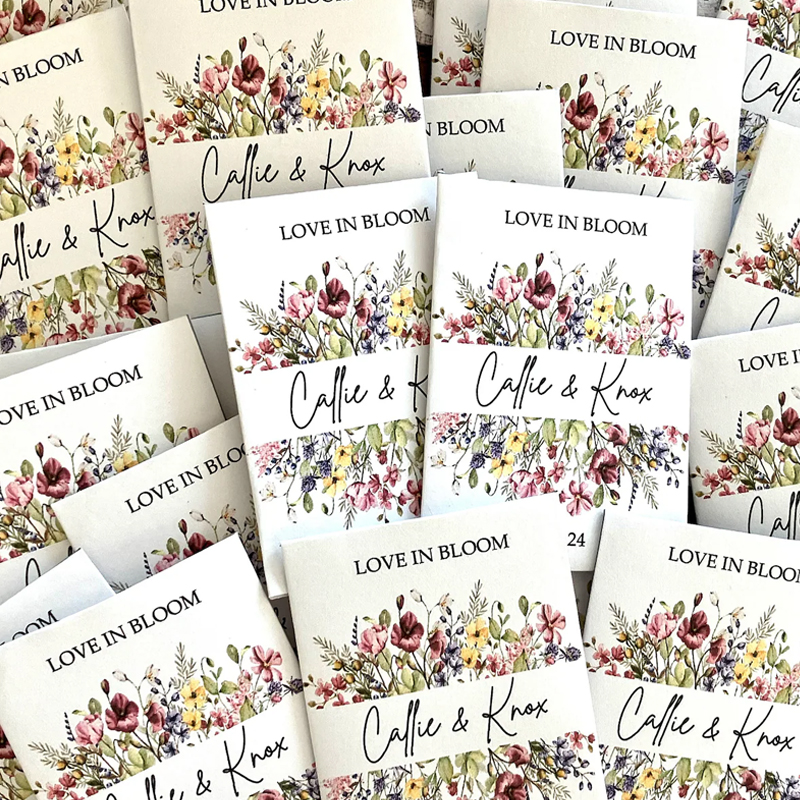 Custom wildflower seed packet wedding favors love is bloom favors