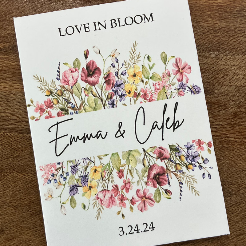 Custom wildflower seed packet wedding favors love is bloom favors