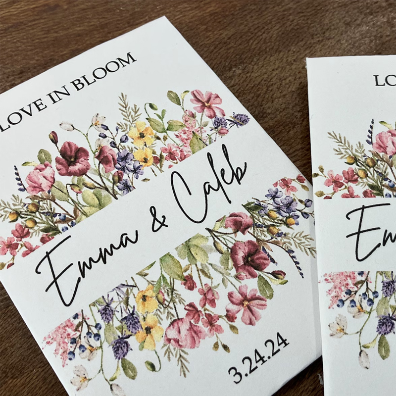 Custom wildflower seed packet wedding favors love is bloom favors