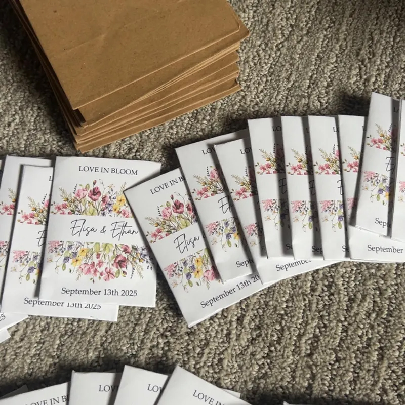 Custom wildflower seed packet wedding favors love is bloom favors
