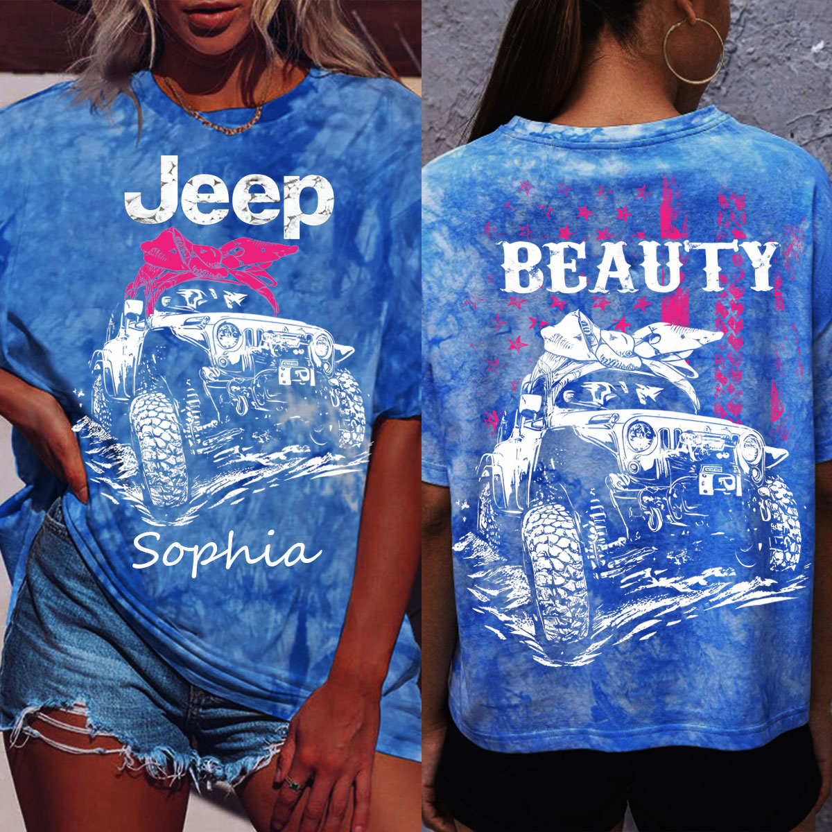 Personalized Colorful Jeep Beauty American Flag Girl Tie-dye T-Shirt