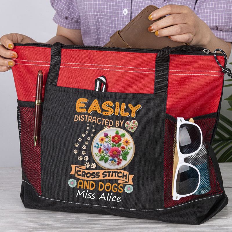 Easily Distracted By Cross Stitch And Dogs  - Tote Bag