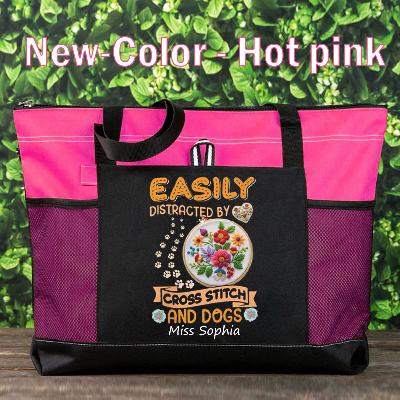 Easily Distracted By Cross Stitch And Dogs  - Tote Bag