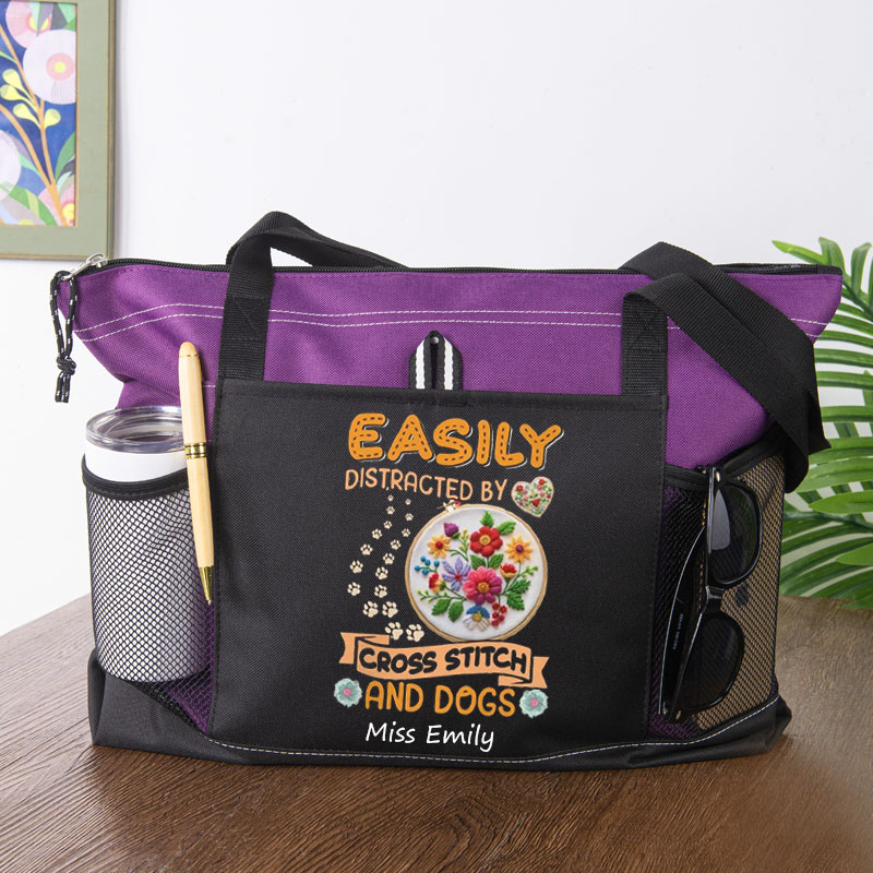 Easily Distracted By Cross Stitch And Dogs  - Tote Bag