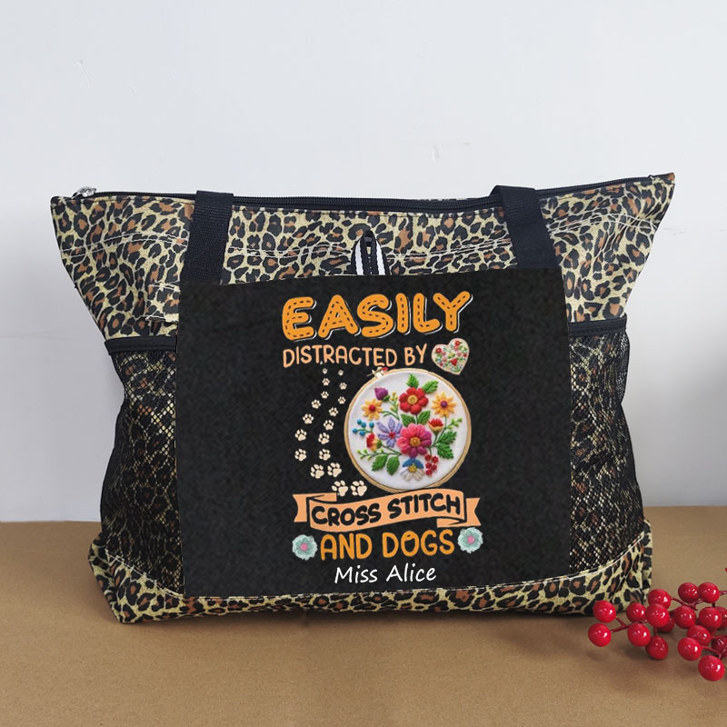 Easily Distracted By Cross Stitch And Dogs  - Tote Bag