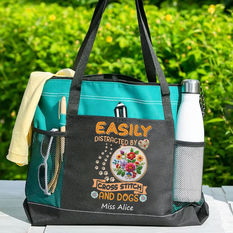 Easily Distracted By Cross Stitch And Dogs  - Tote Bag