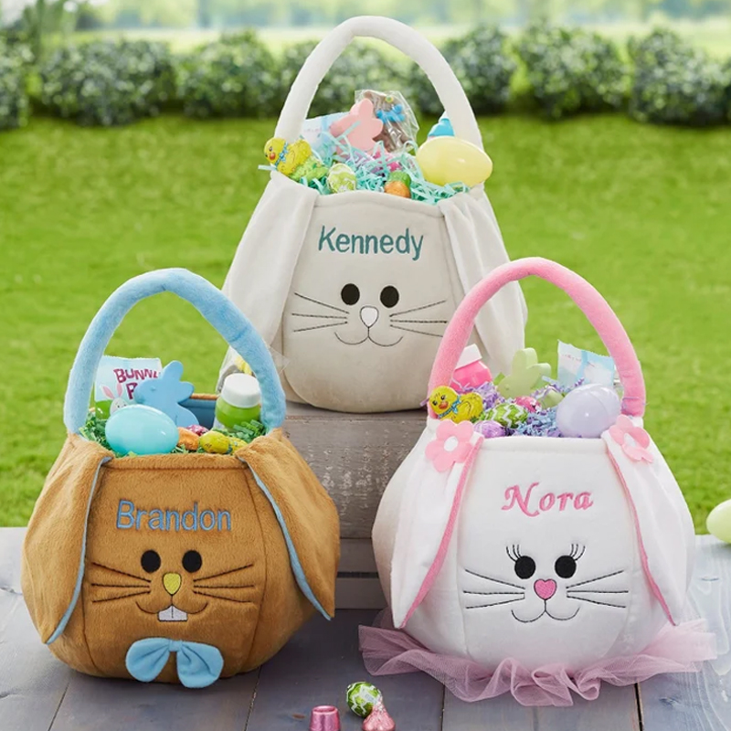 Embroidered Easter Bunny Basket Custom Bunny Basket