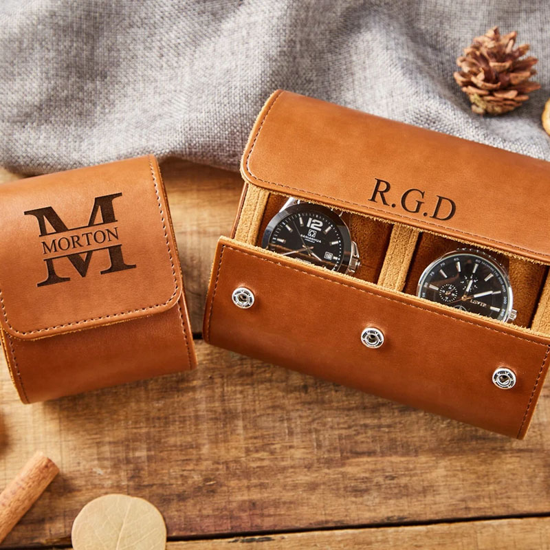Engraved Leather Watch Case For Men