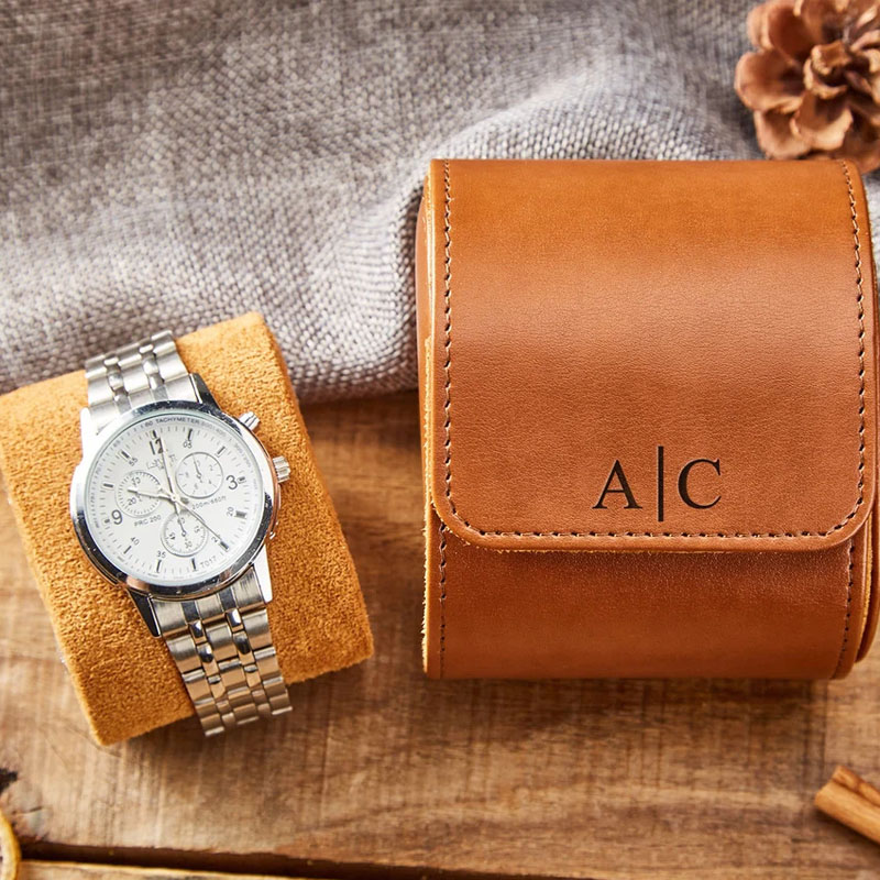 Engraved Leather Watch Case For Men