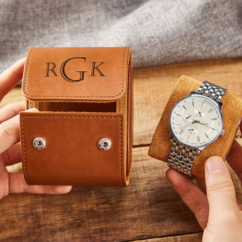 Engraved Leather Watch Case For Men