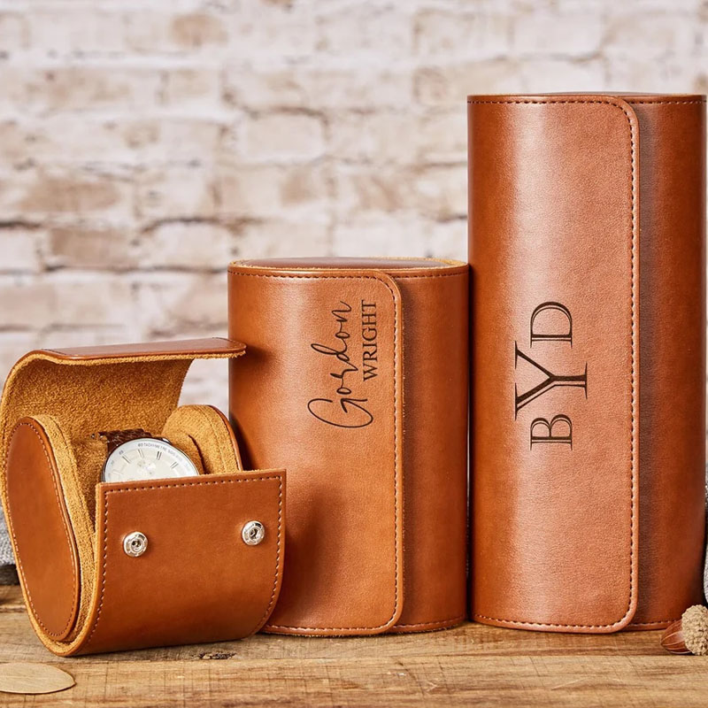 Engraved Leather Watch Case For Men