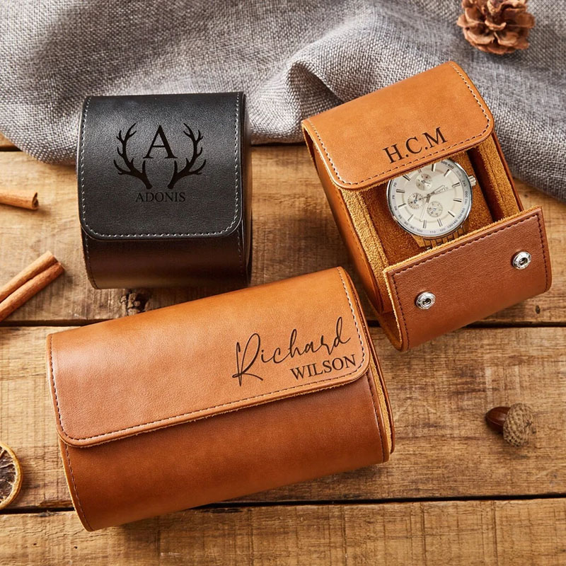 Engraved Leather Watch Case For Men