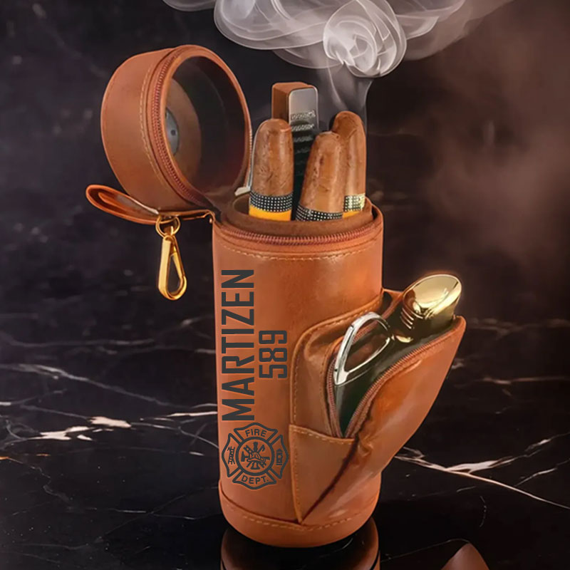 Firefighter Leather Cigar Humidor Case Fire Dept Gift