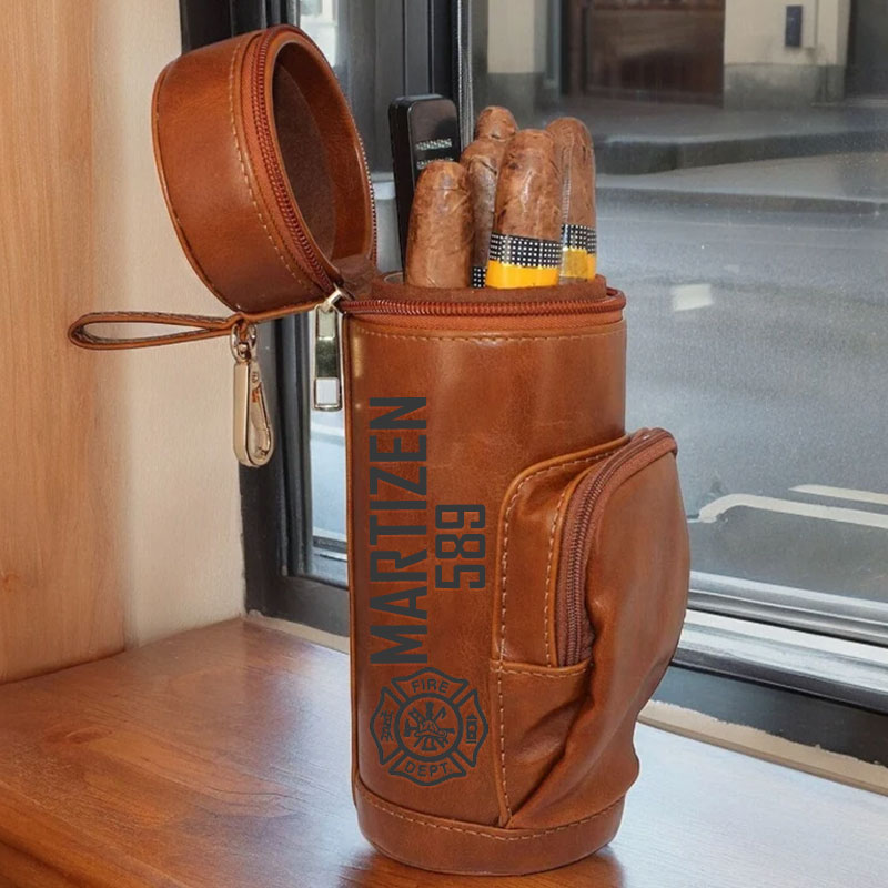 Firefighter Leather Cigar Humidor Case Fire Dept Gift