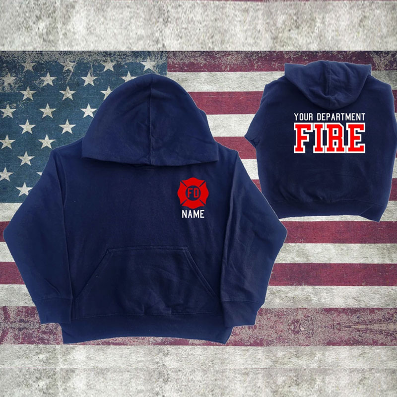 Firefighter Personalized Navy RED Maltese Cross Hoodie