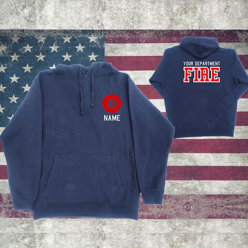 Firefighter Personalized Navy RED Maltese Cross Hoodie