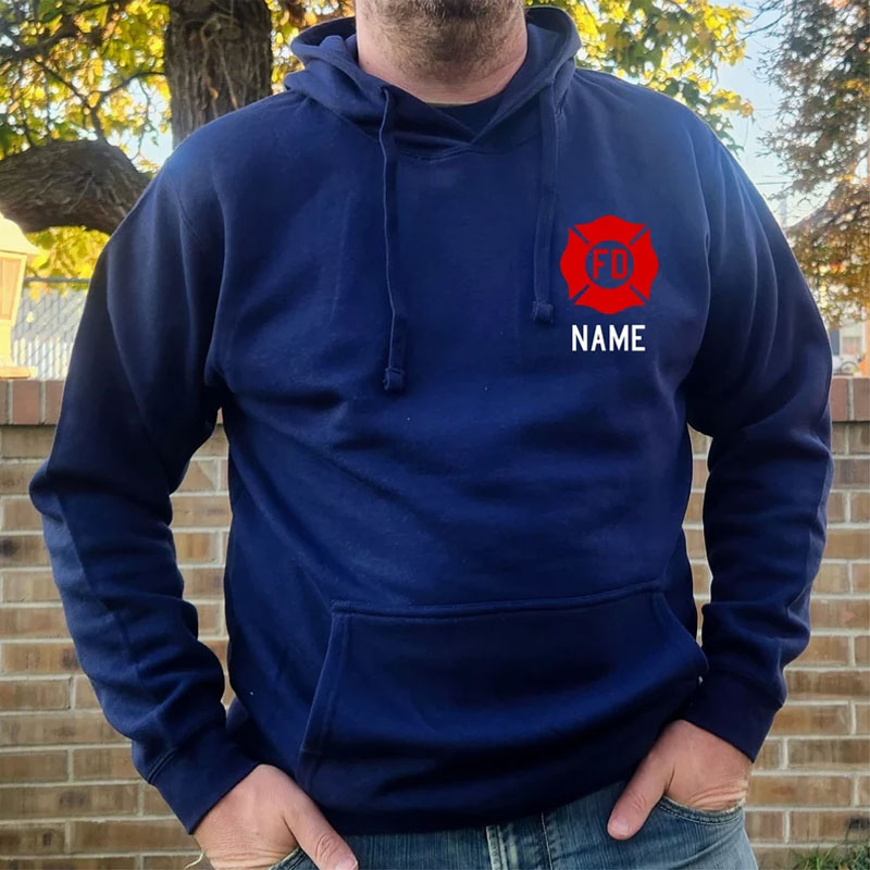 Firefighter Personalized Navy RED Maltese Cross Hoodie
