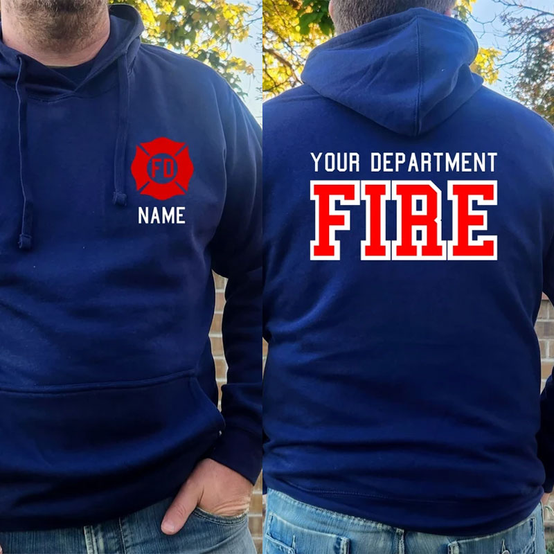 Firefighter Personalized Navy RED Maltese Cross Hoodie