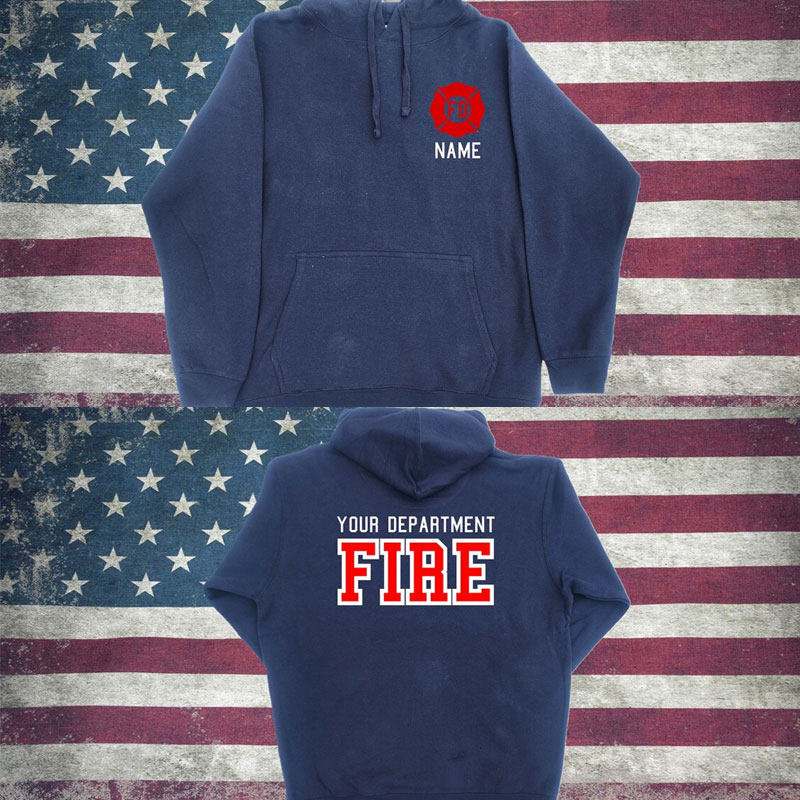 Firefighter Personalized Navy RED Maltese Cross Hoodie