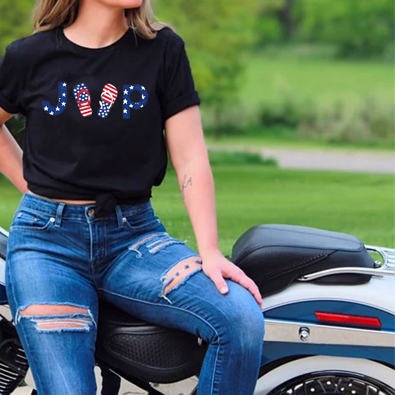 Flip Flops 4th of July Jeep USA Flag T-shirt