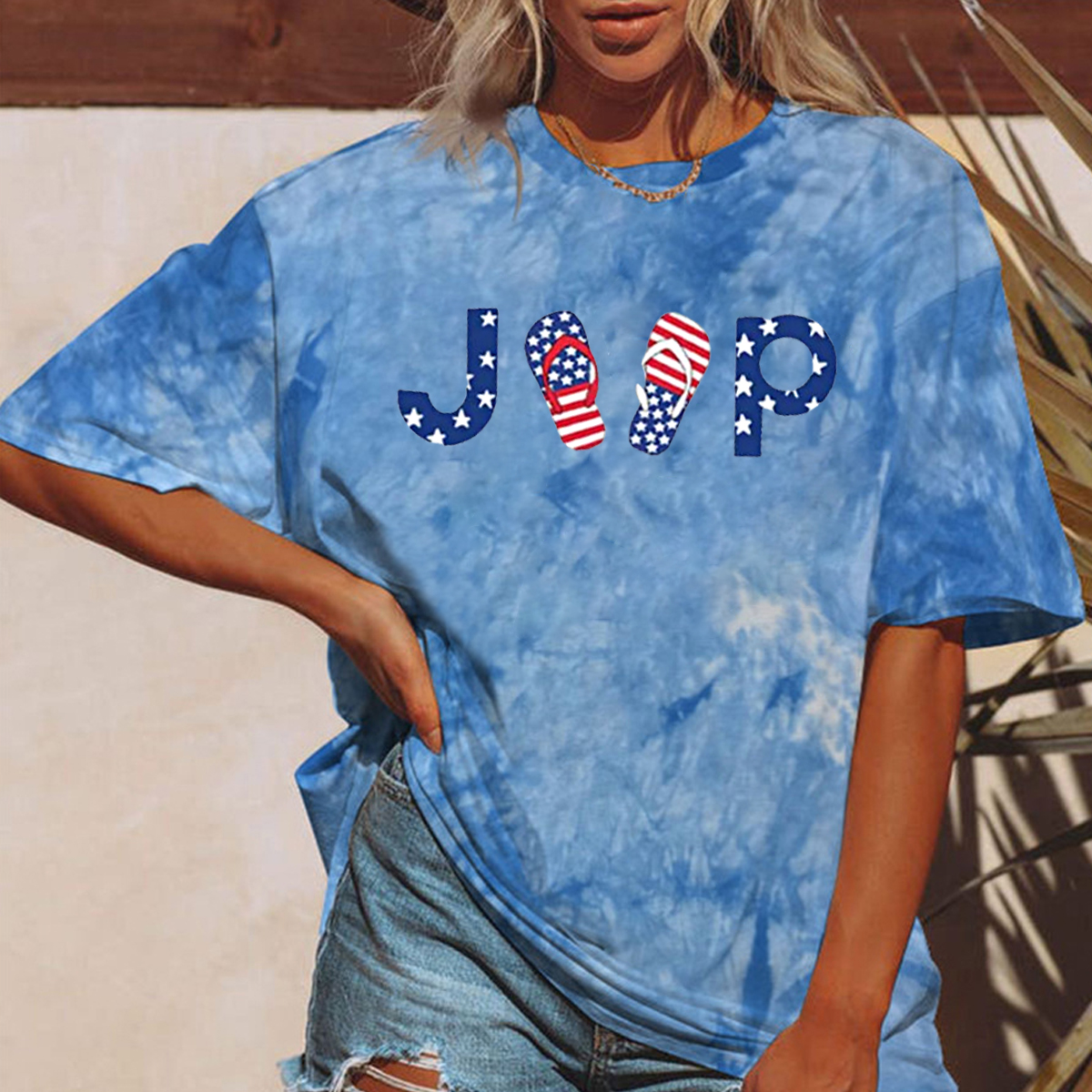 Flip Flops 4th of July Jeep USA Flag Tie-dye T-shirt