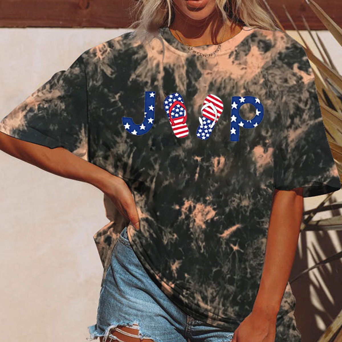 Flip Flops 4th of July Jeep USA Flag Tie-dye T-shirt