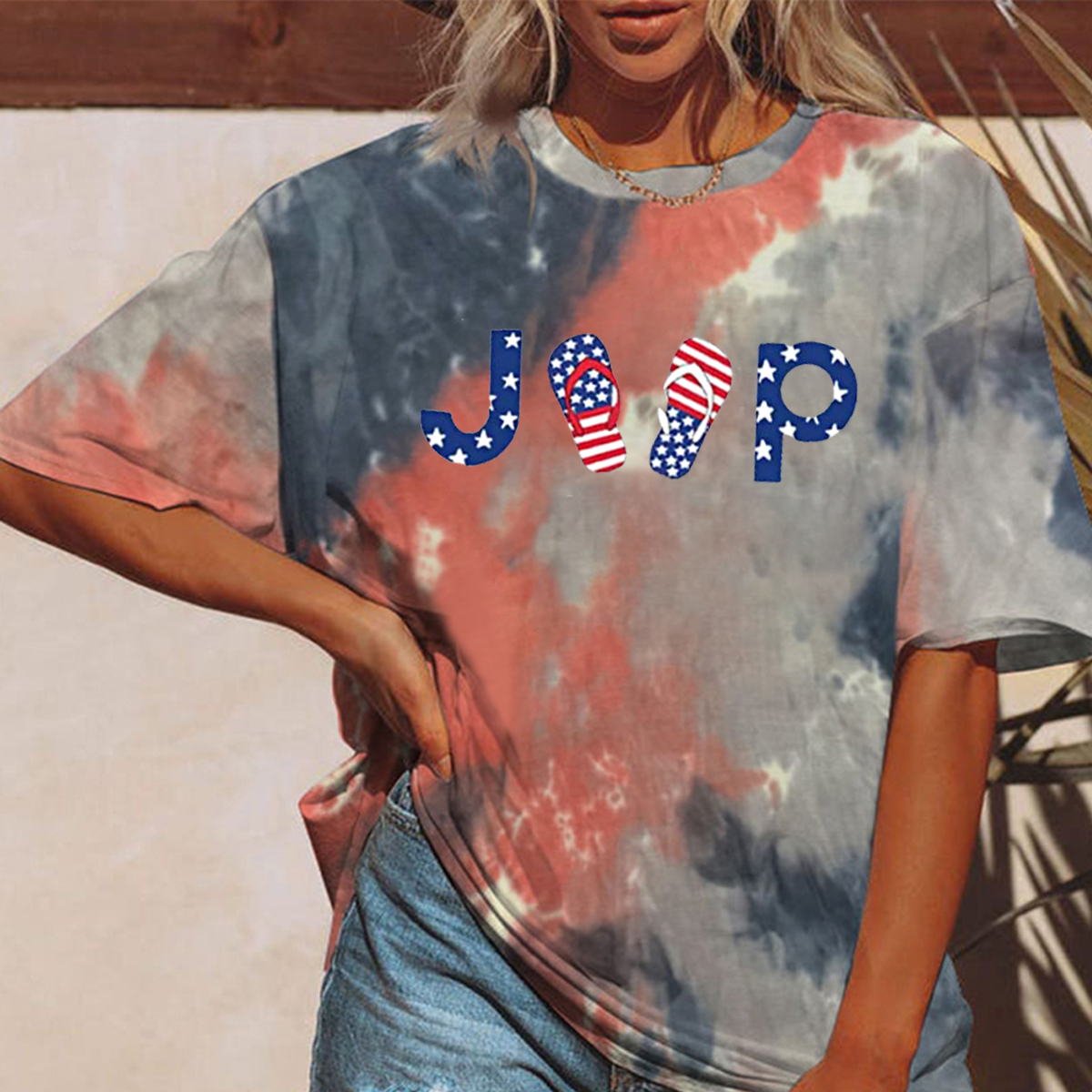 Flip Flops 4th of July Jeep USA Flag Tie-dye T-shirt
