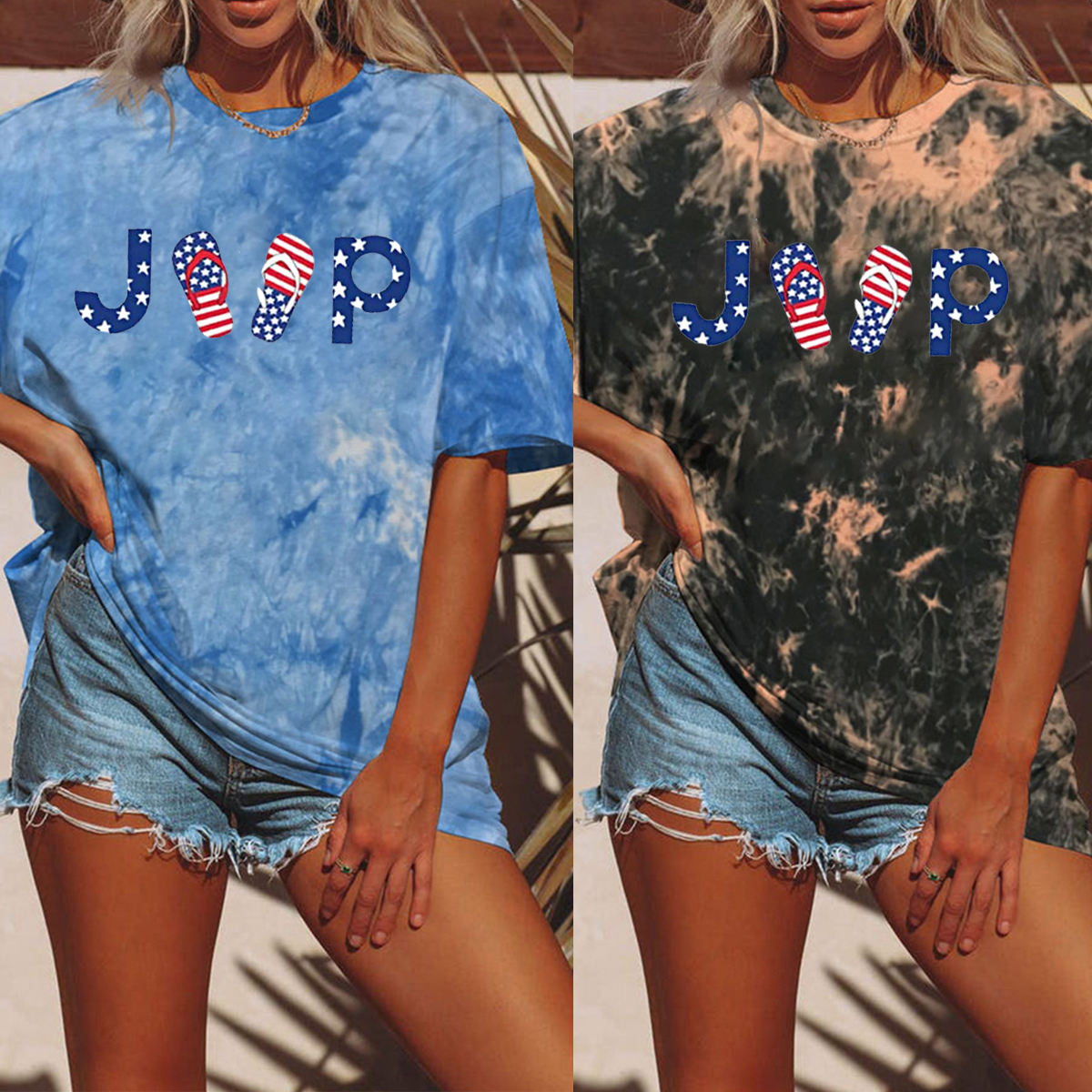 Flip Flops 4th of July Jeep USA Flag Tie-dye T-shirt